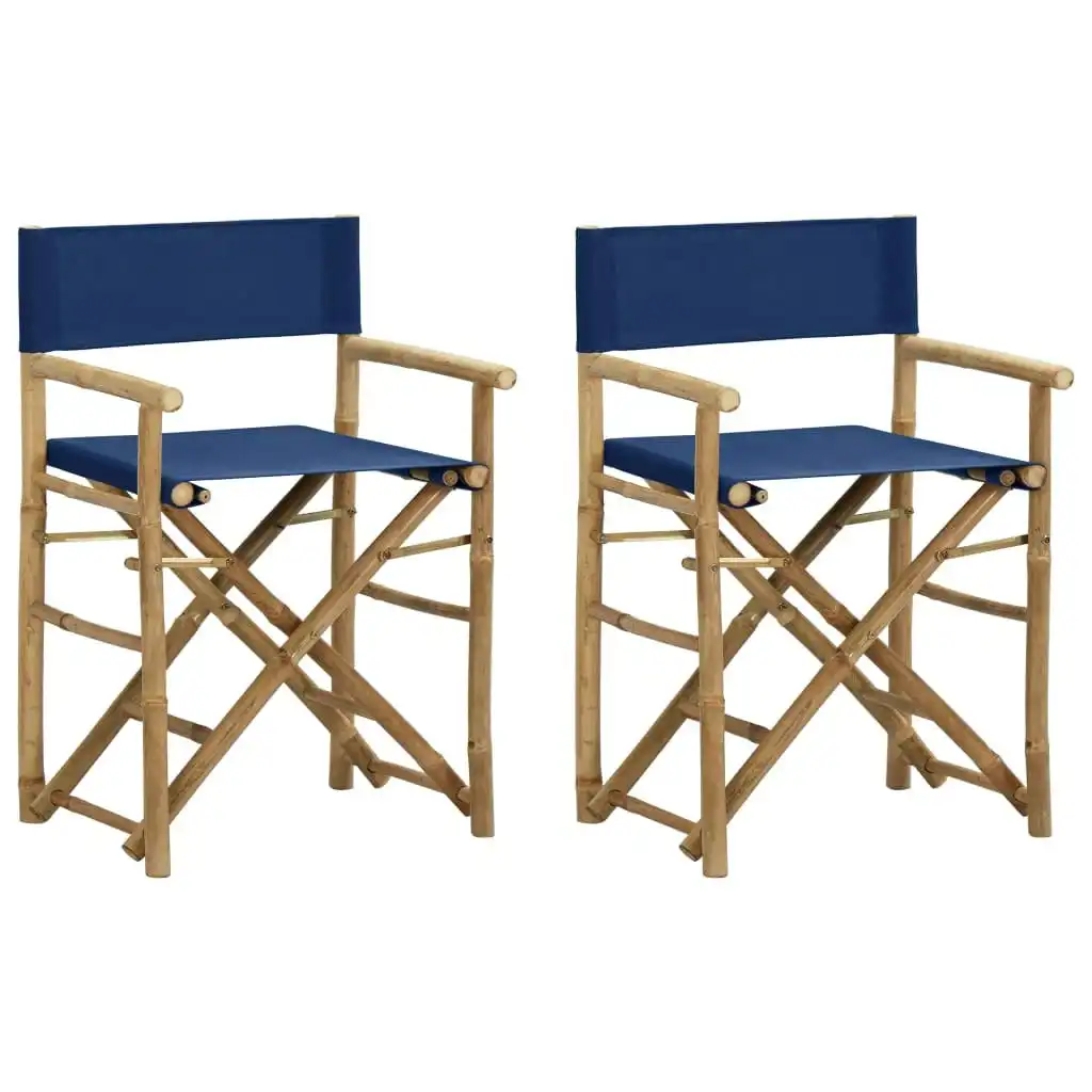 Folding Director's Chairs 2 pcs Blue Bamboo and Fabric 313030