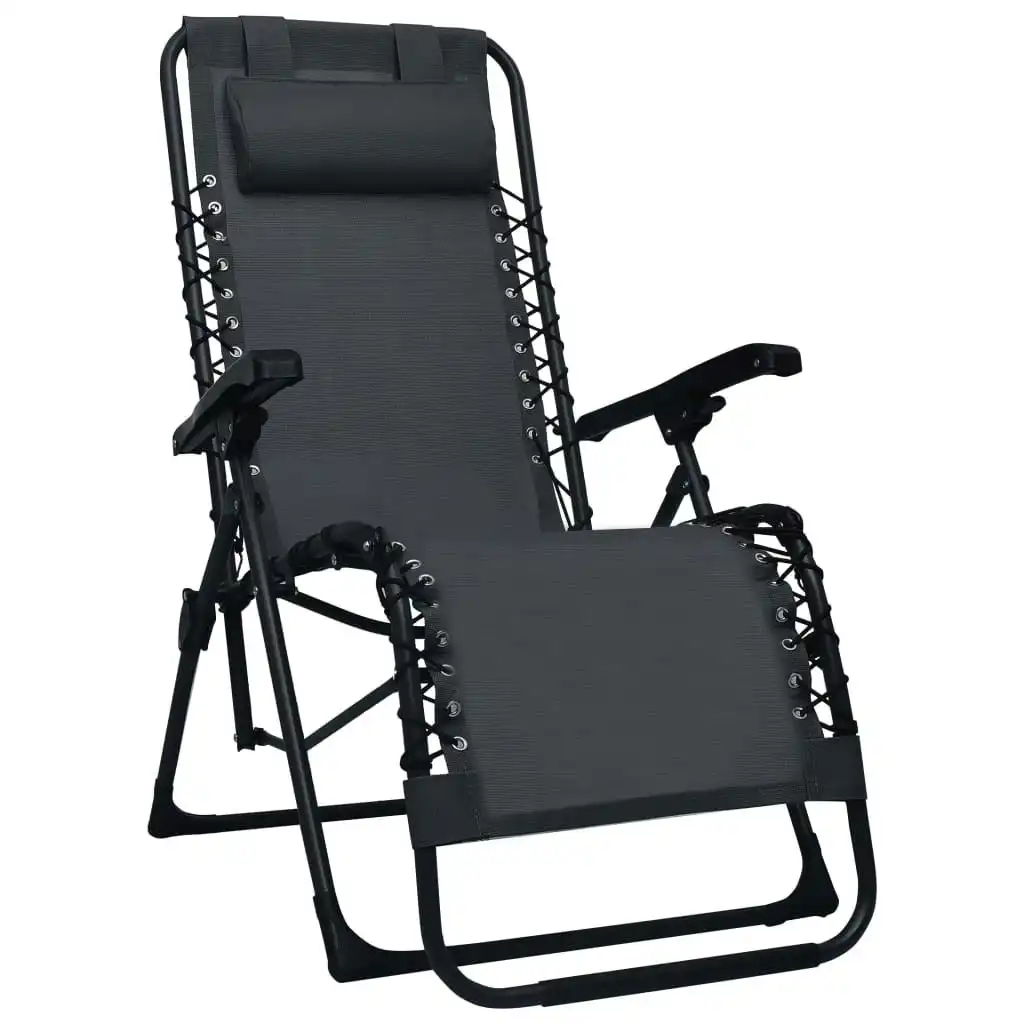 Folding Deck Chair Black Textilene 47899
