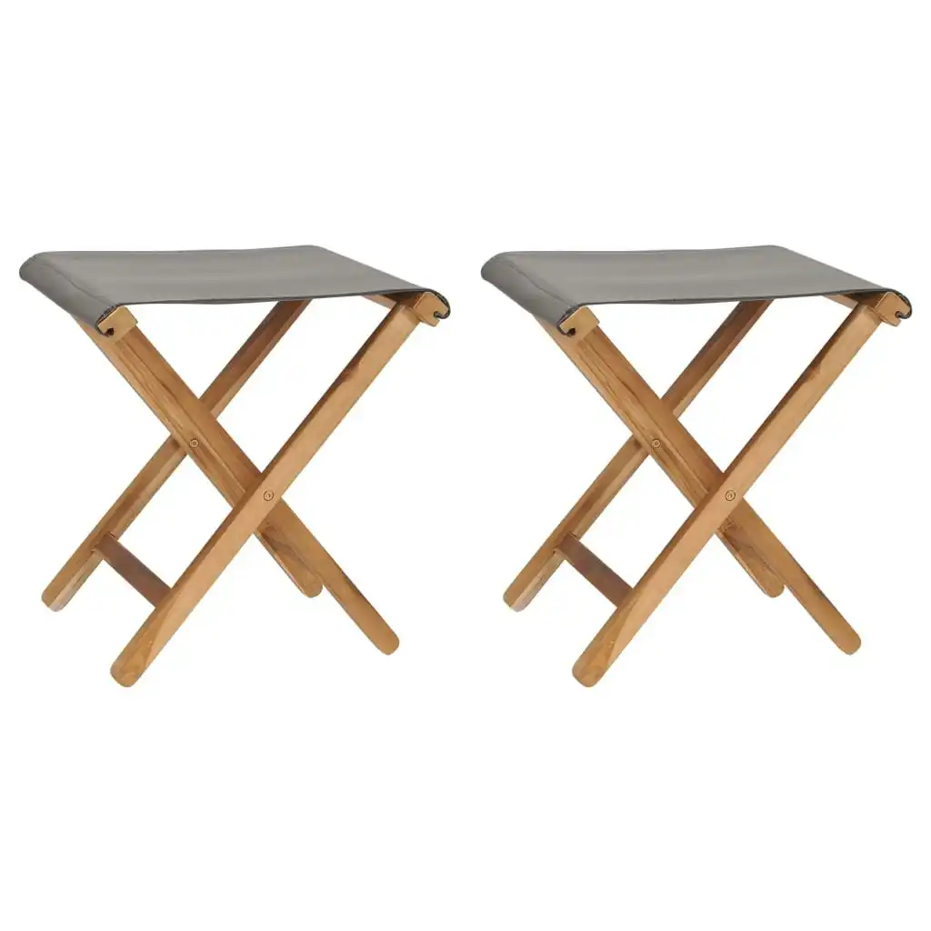 Folding Chairs 2 pcs Solid Teak Wood and Fabric Dark Grey 310670