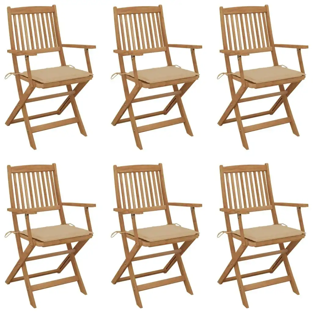 Folding Garden Chairs 6 pcs with Cushions Solid Wood Acacia 3065464