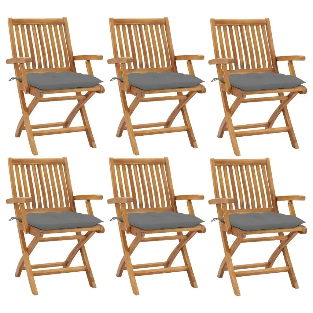 Folding Garden Chairs with Cushions 6 pcs Solid Teak Wood 3072766