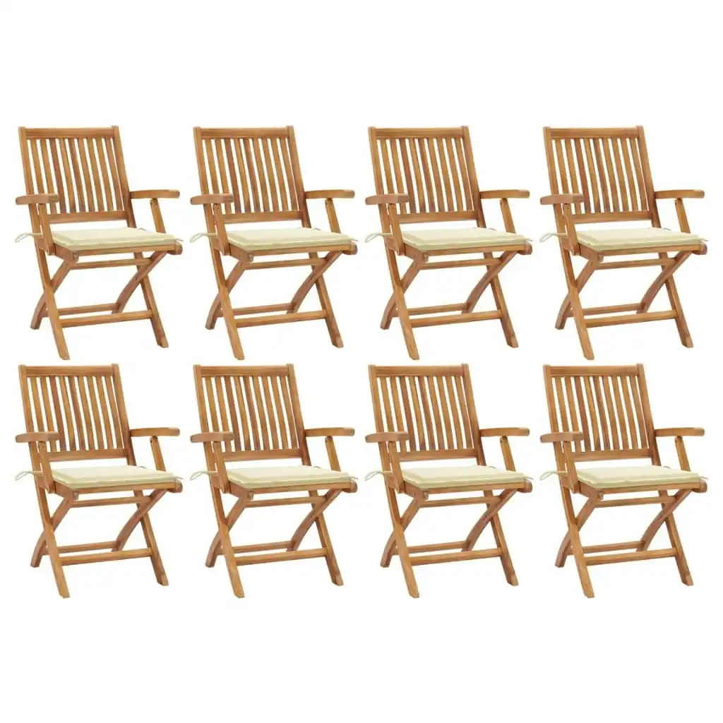 Folding Garden Chairs with Cushions 8 pcs Solid Teak Wood 3072779