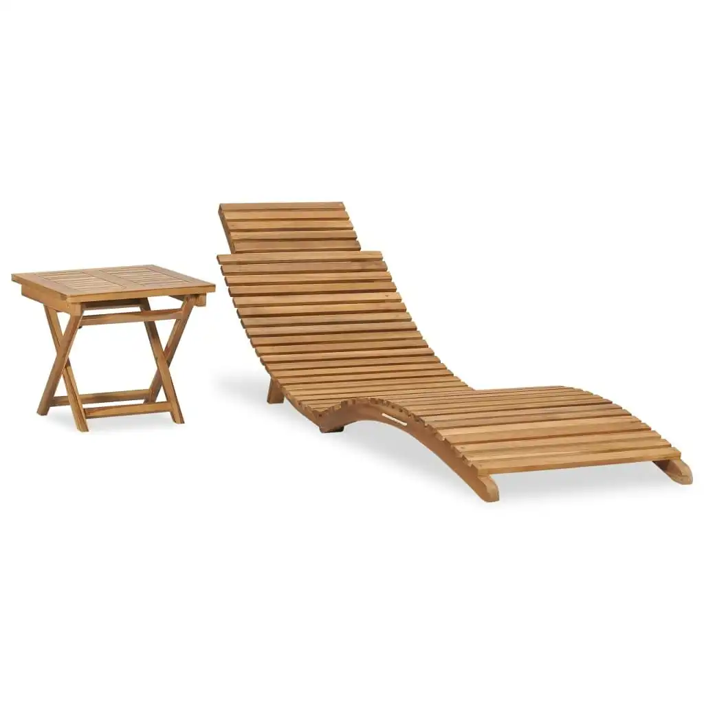 Folding Sun Lounger with Table Solid Teak Wood 310666