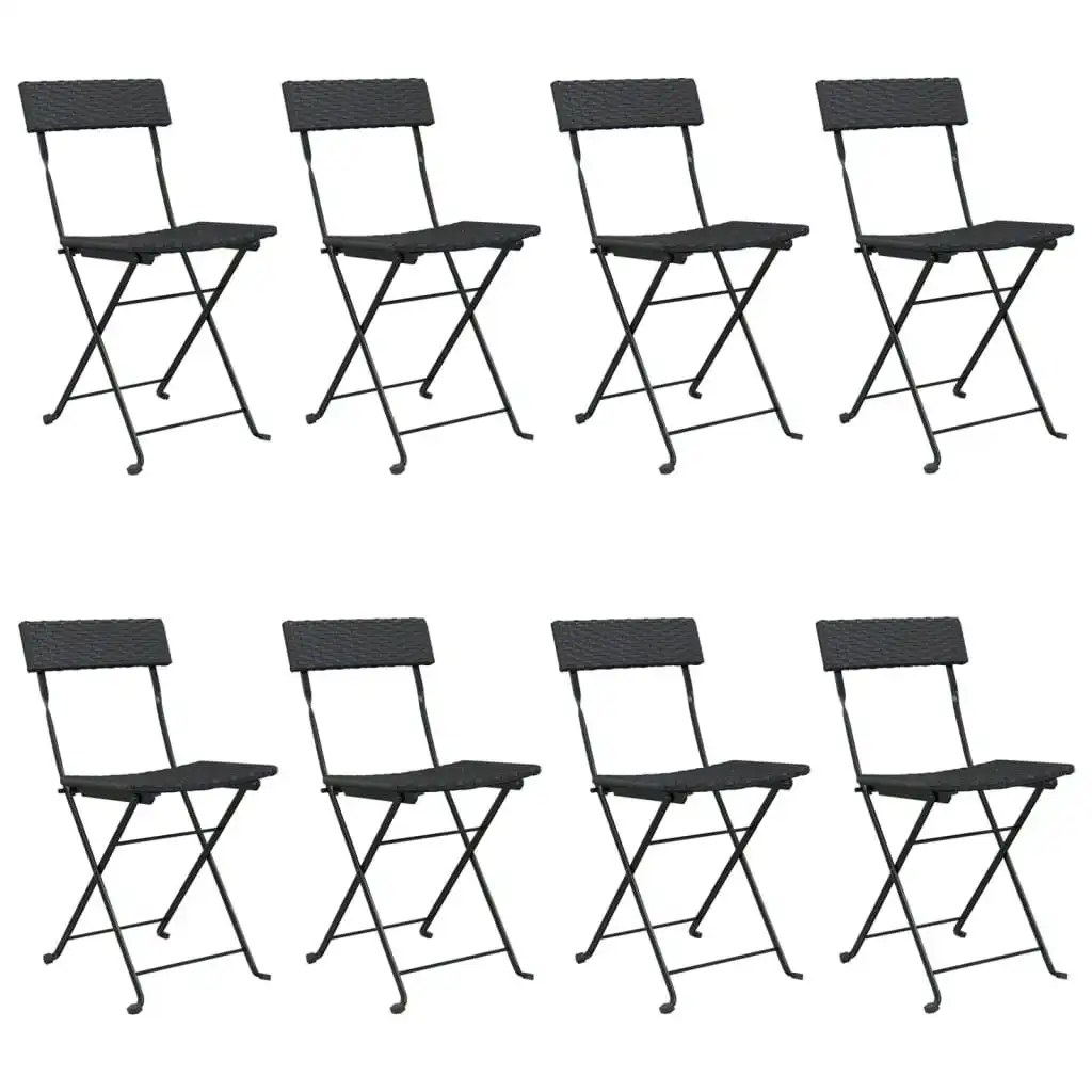 Folding Bistro Chairs 8 pcs Black Poly Rattan and Steel 3152114