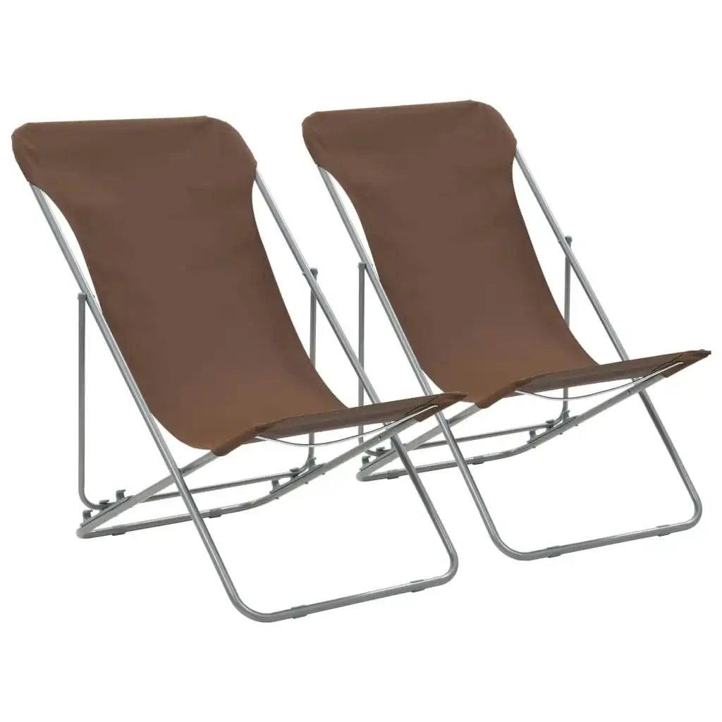 Folding Beach Chairs 2 pcs Steel and Oxford Fabric Brown 44362