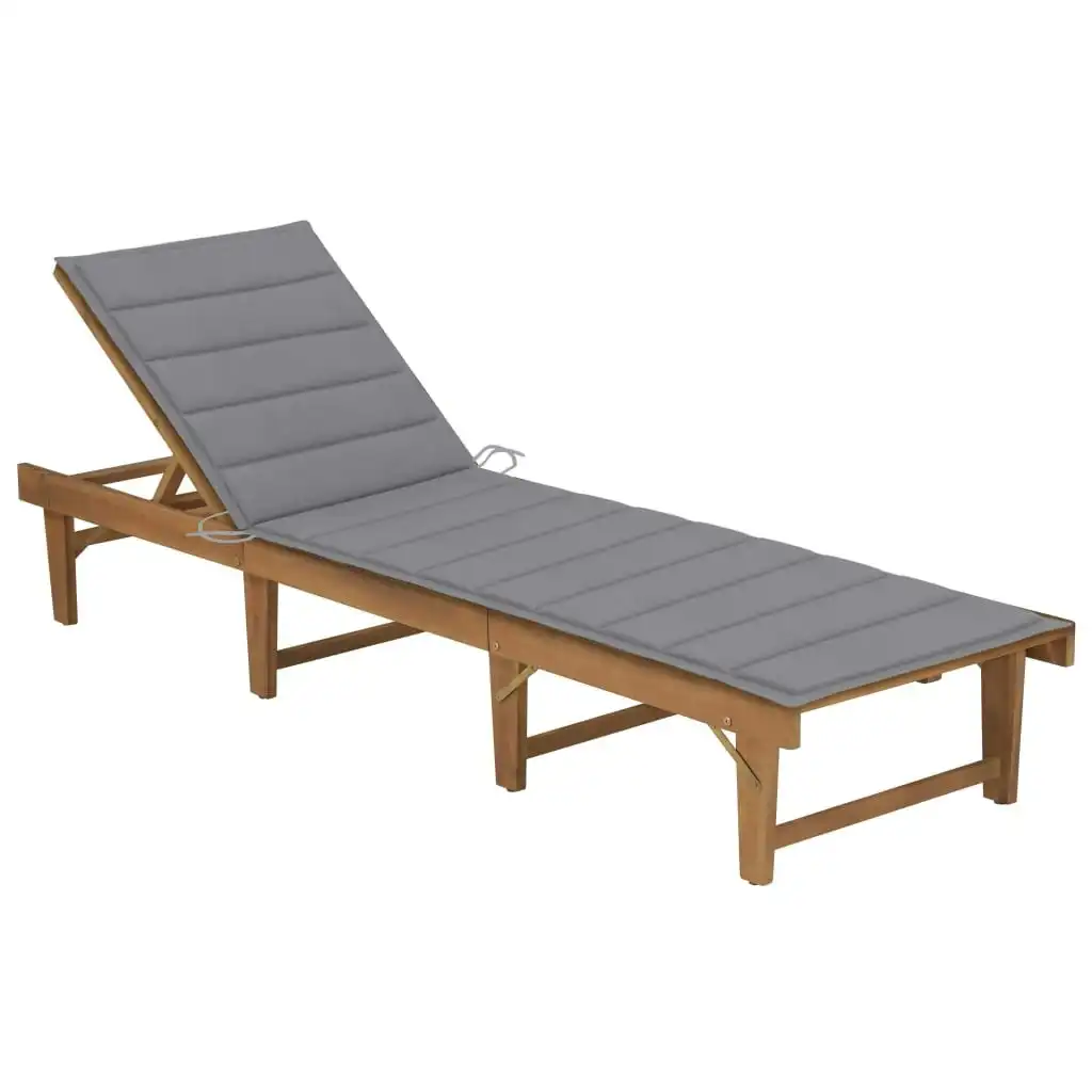 Folding Sun Lounger with Cushion Solid Acacia Wood 3064165