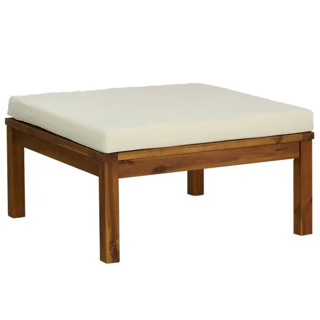 Footrest with Cream White Cushion Solid Acacia Wood 316291