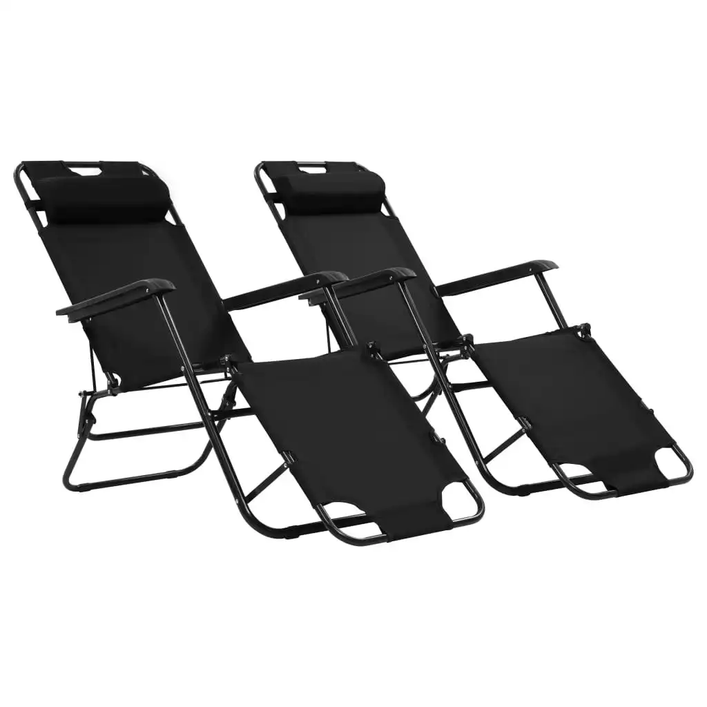 Folding Sun Loungers 2 pcs with Footrests Steel Black 44343