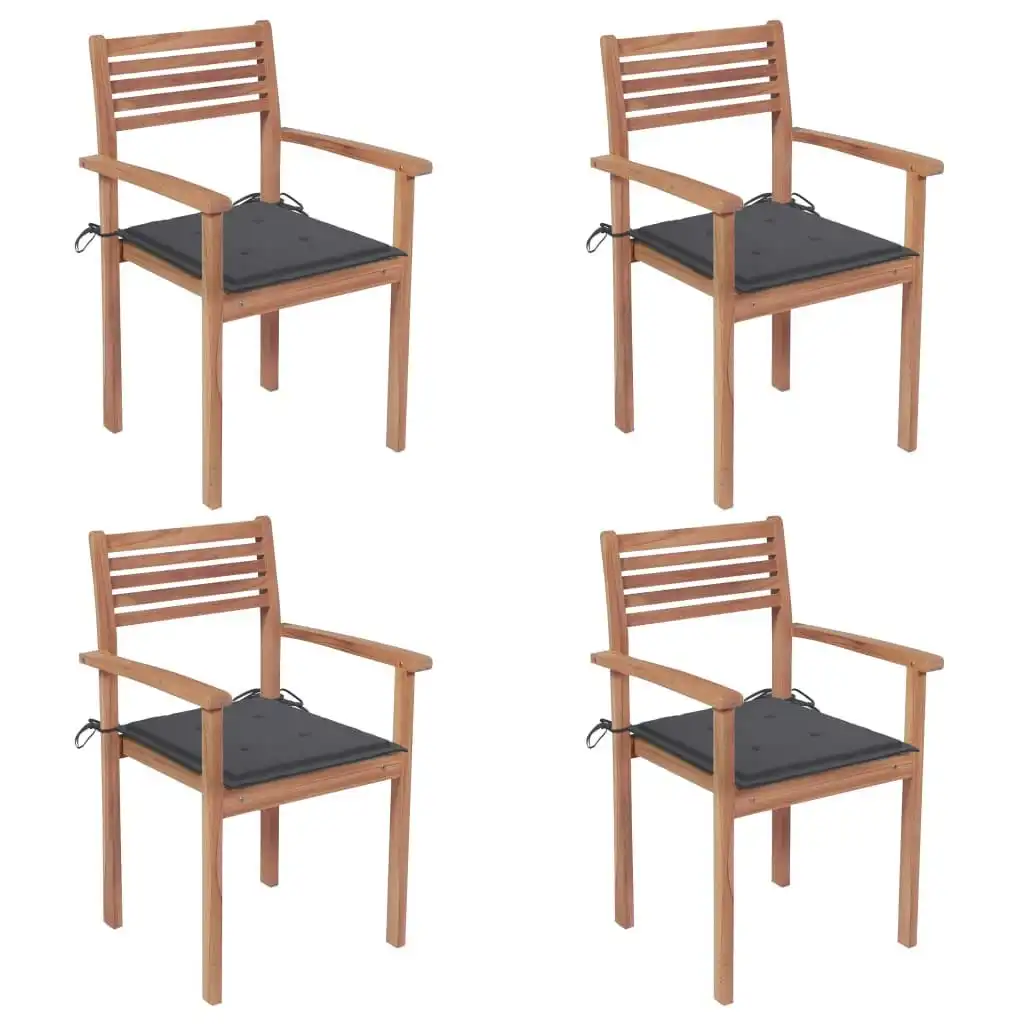 Garden Chairs 4 pcs with Anthracite Cushions Solid Teak Wood 3062289