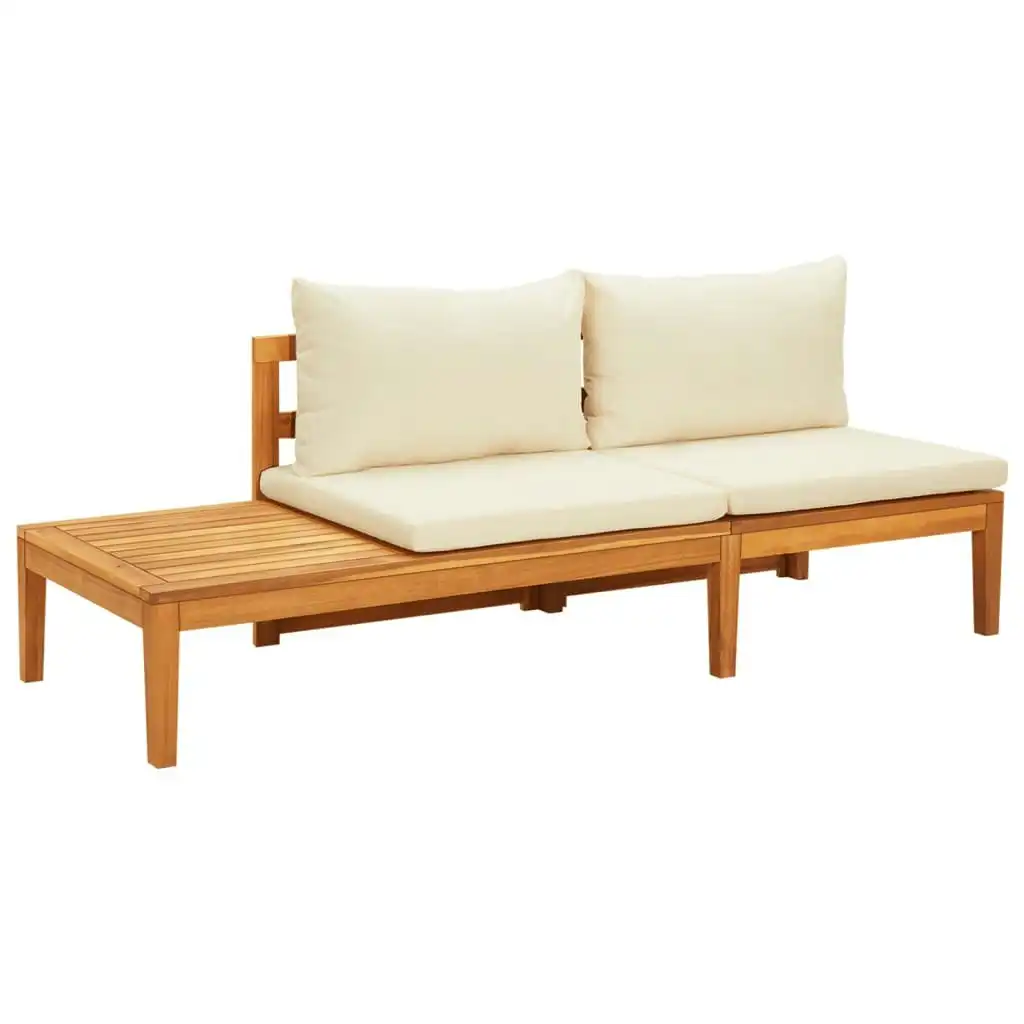 Garden Bench with Table Cream White Cushions Solid Acacia Wood 316314