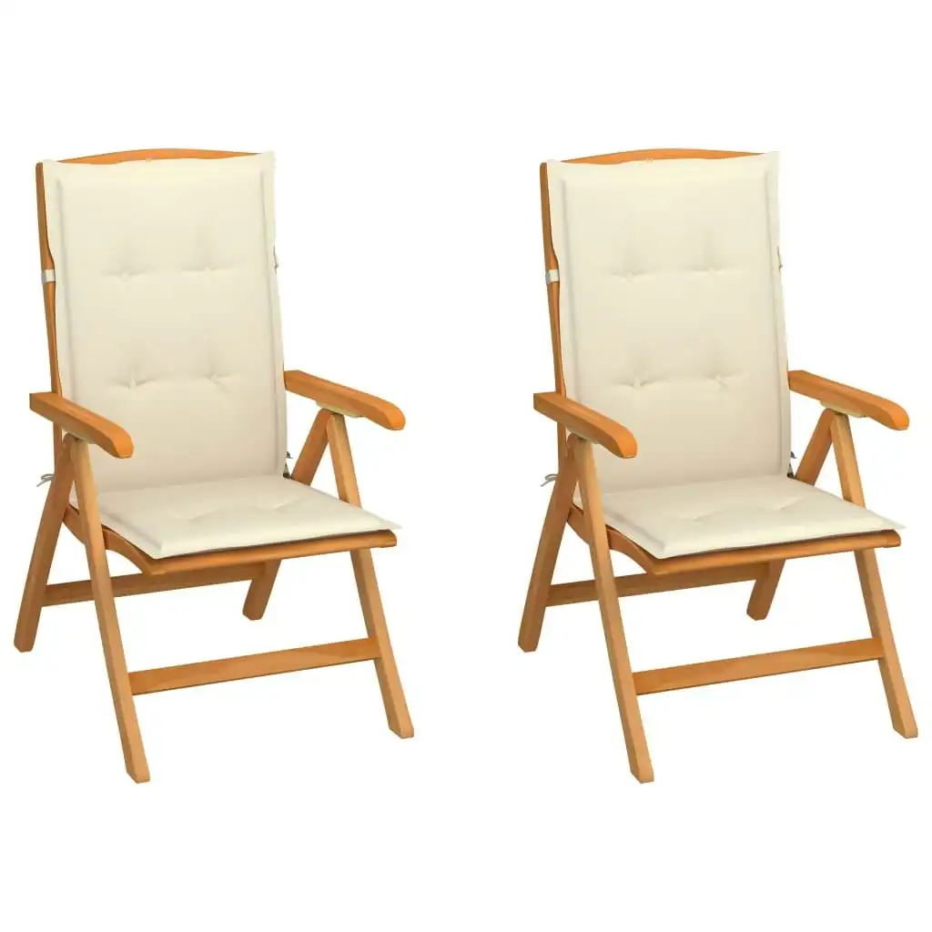 Garden Chairs 2 pcs with Cream Cushions Solid Teak Wood 3062318