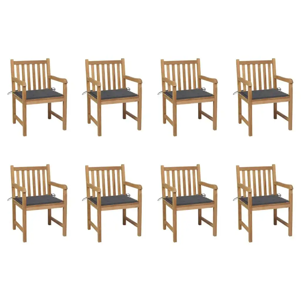 Garden Chairs 8 pcs with Anthracite Cushions Solid Teak Wood 3073058