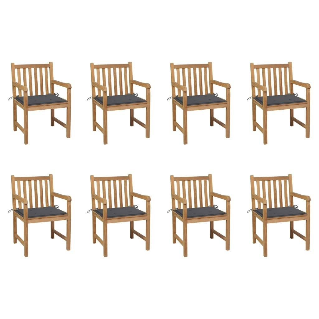 Garden Chairs 8 pcs with Anthracite Cushions Solid Teak Wood 3073058