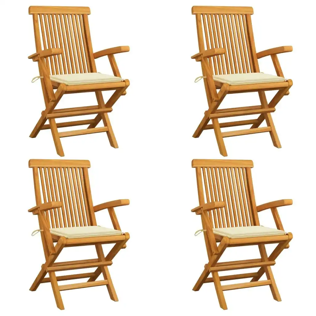 Garden Chairs with Cream Cushions 4 pcs Solid Teak Wood 3065619