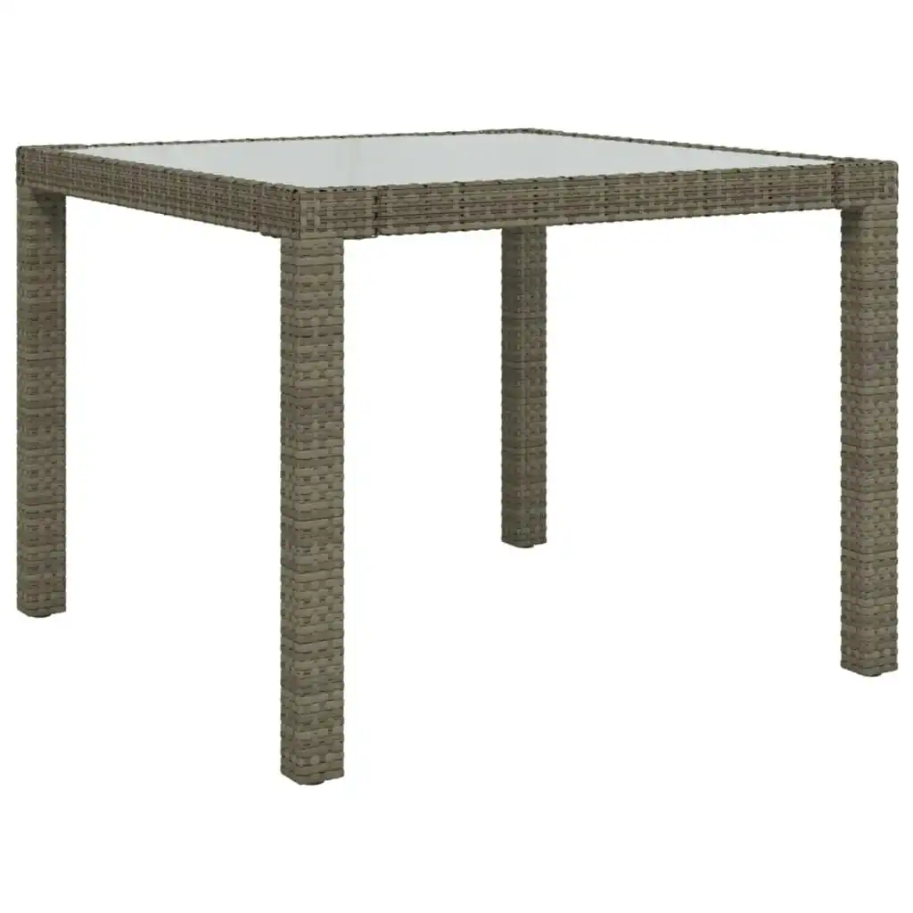 Garden Table 90x90x75 cm Tempered Glass and Poly Rattan Grey 316700