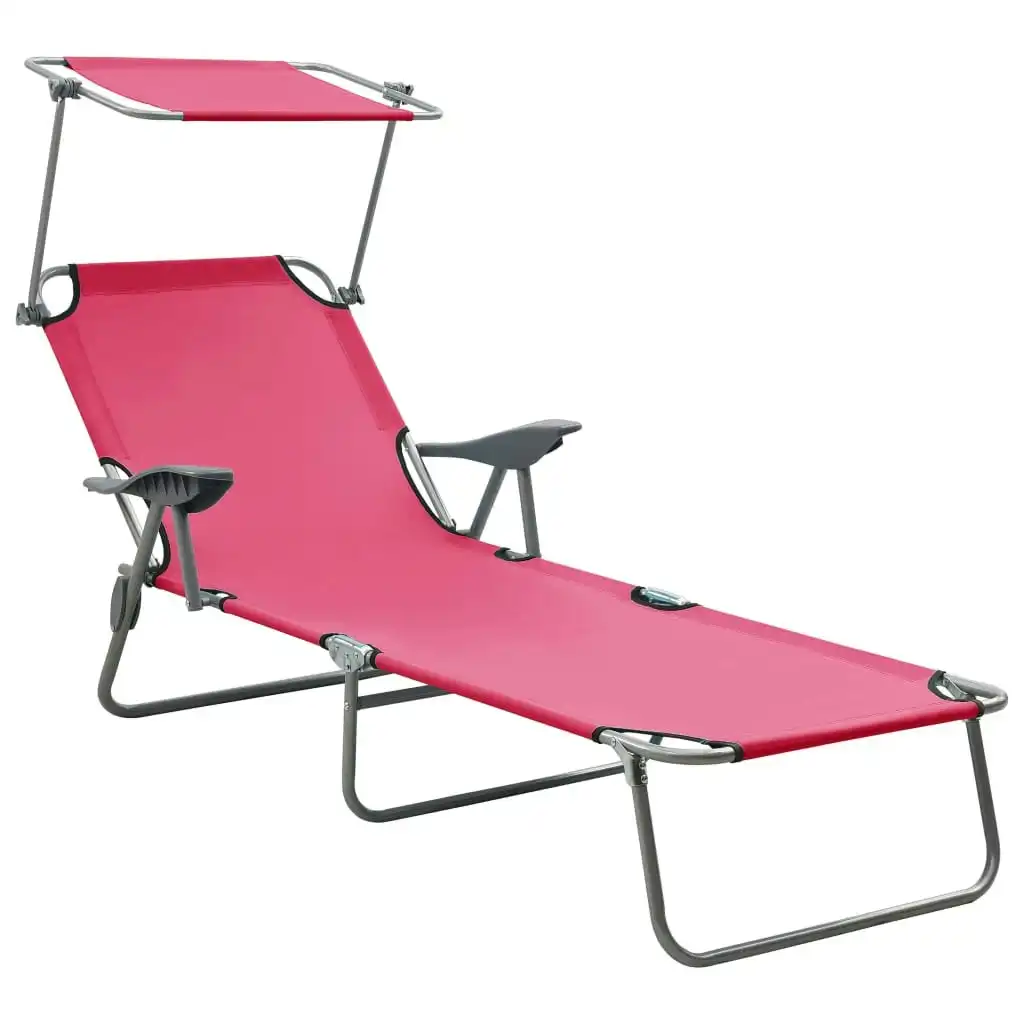 Sun Lounger with Canopy Steel Pink 310337