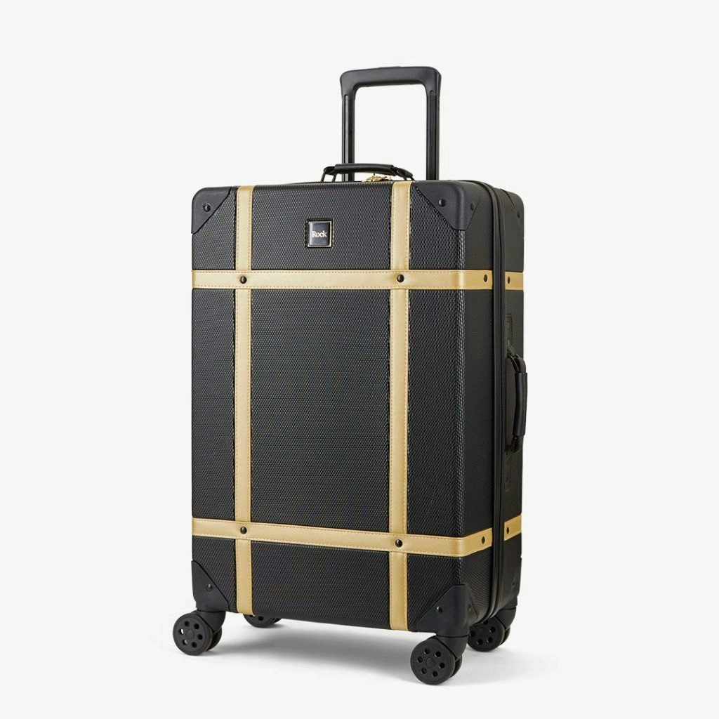 Rock Vintage 67cm Medium Hardsided Luggage - Black/Gold