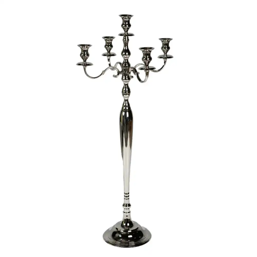 SSH Collection Elizabeth 60cm Tall 5 Candle Candelabra - Brass with Nickel Finish