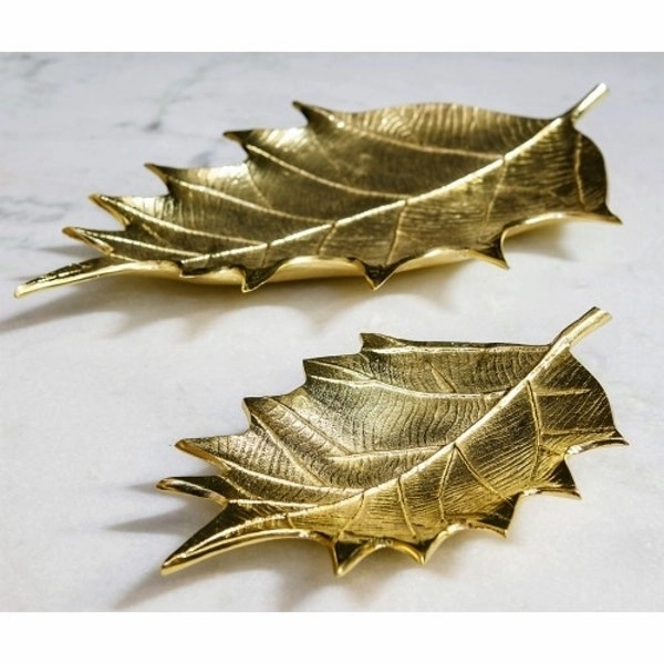 Set of 2 SSH Collection Oak 31 and 51cm Long Decorative Leaves - Brass