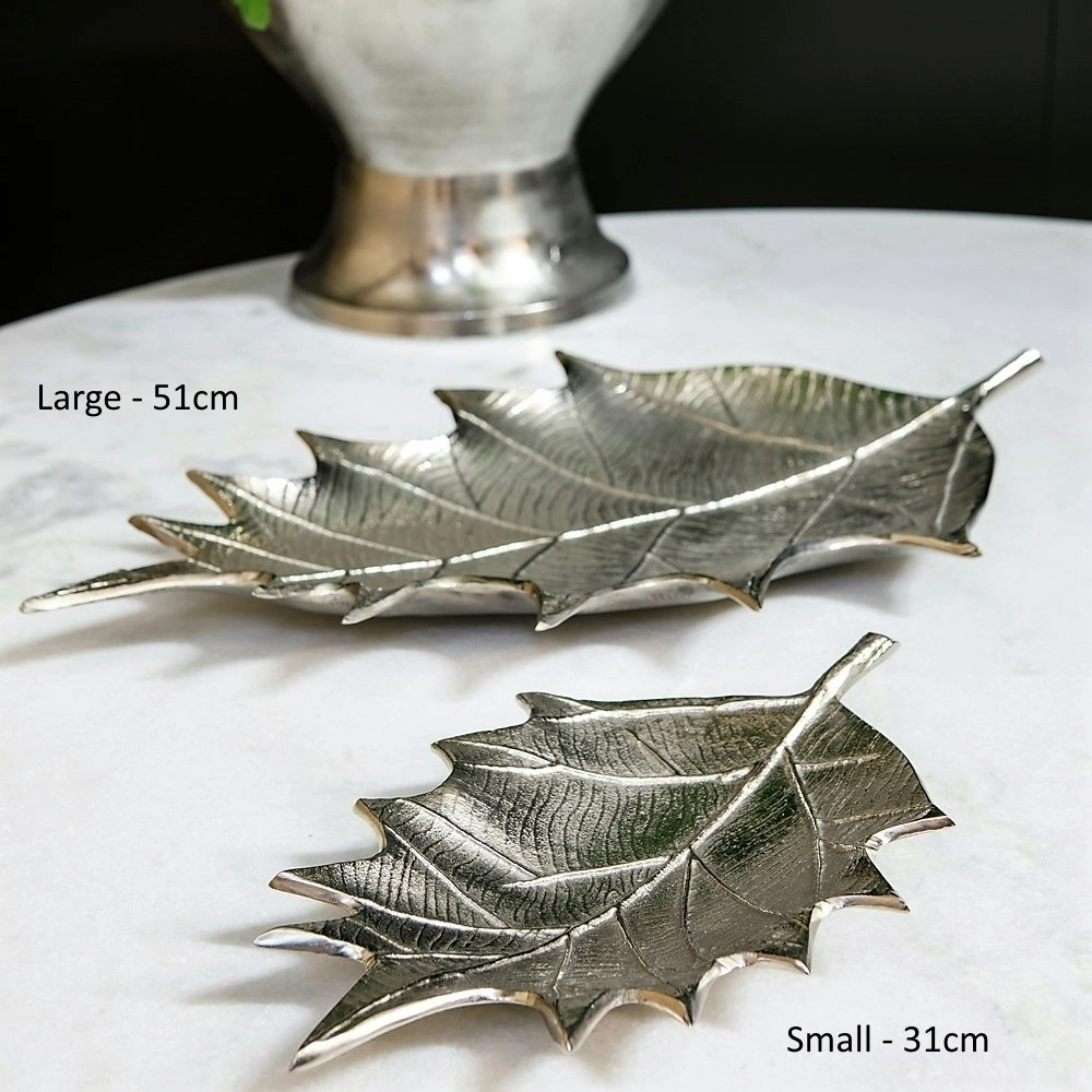 Set of 2 SSH Collection Oak 31 and 51cm Long Decorative Leaves - Nickel