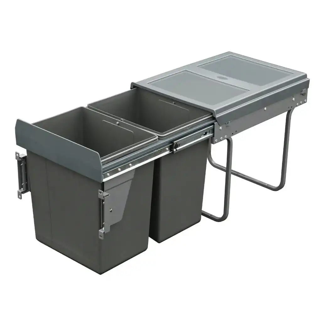 Elite Domestique 40L Twin Slide Out Bottom Mounted Concealed Waste Bin (for 40cm cupboard) - includes Door Bracket