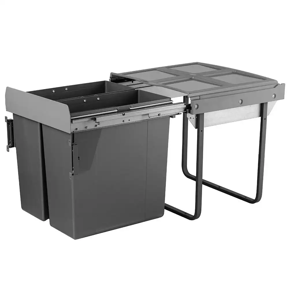 Elite Domestique 68L Twin Slide Out Bottom Mounted Concealed Waste Bin (for 60cm cupboard) - includes Door Bracket