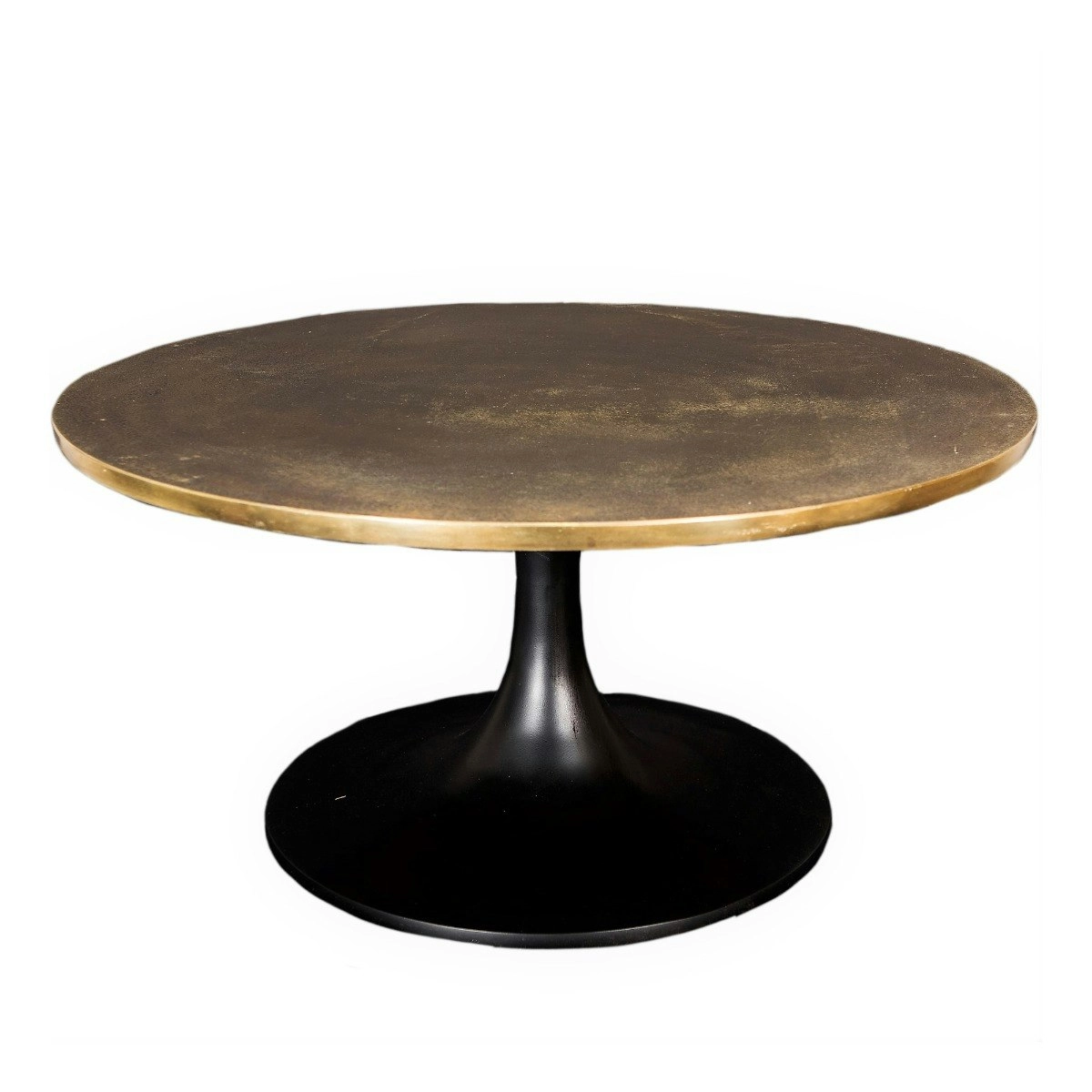 SSH Collection Cafe 76cm Wide Round Coffee Table - Black Base with Brass Top