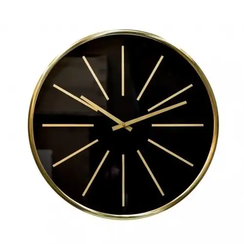 SSH Collection Glamour 40cm Round Wall Clock with Brass Surround and Black Face