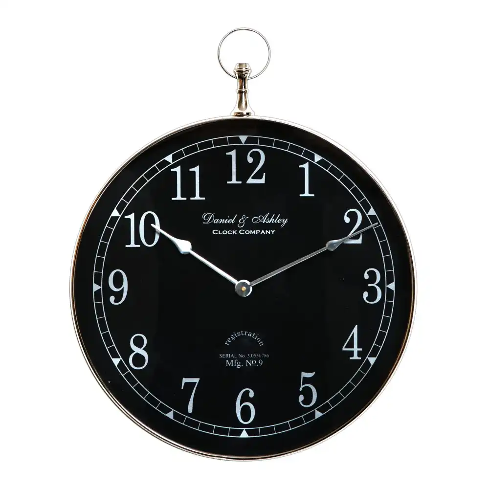 SSH Collection Daniel & Ashley 60cm Round Wall Clock with Nickel Surround and Black Face