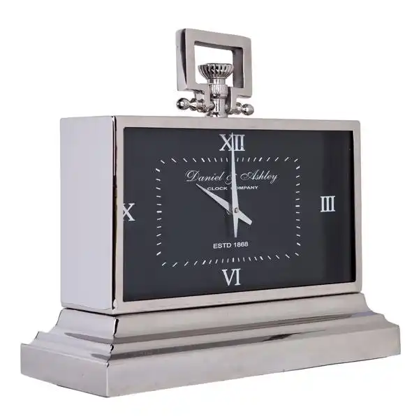 SSH Collection William & Smith Medium Table Clock with Square Black Face - Nickel