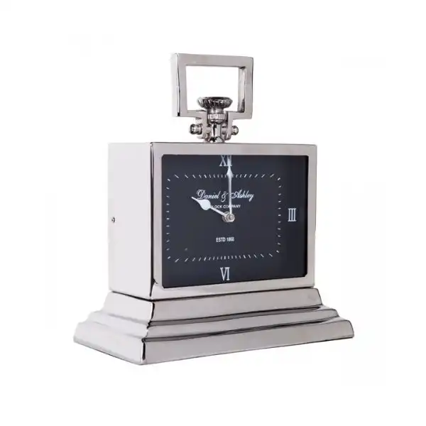 SSH Collection Daniel & Ashley Small Table Clock with Square Black Face - Nickel