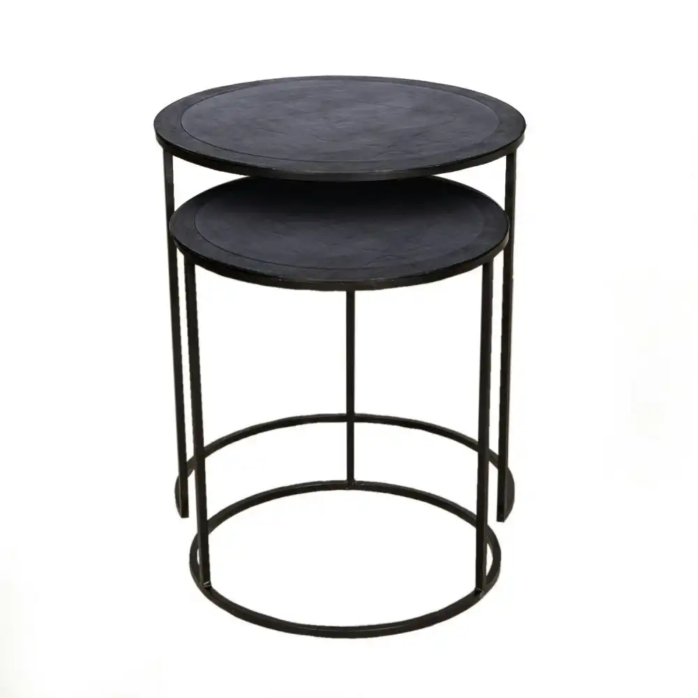 Set of 2 SSH Collection Philip 41 and 49cm Wide Nesting Side Tables - Black Nickel