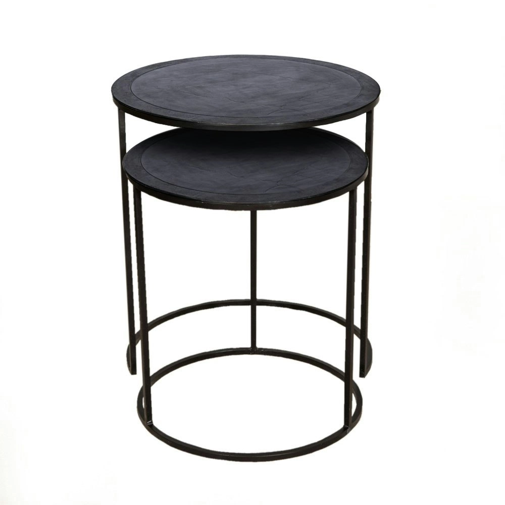 Set of 2 SSH Collection Philip 41 and 49cm Wide Nesting Side Tables - Black Nickel