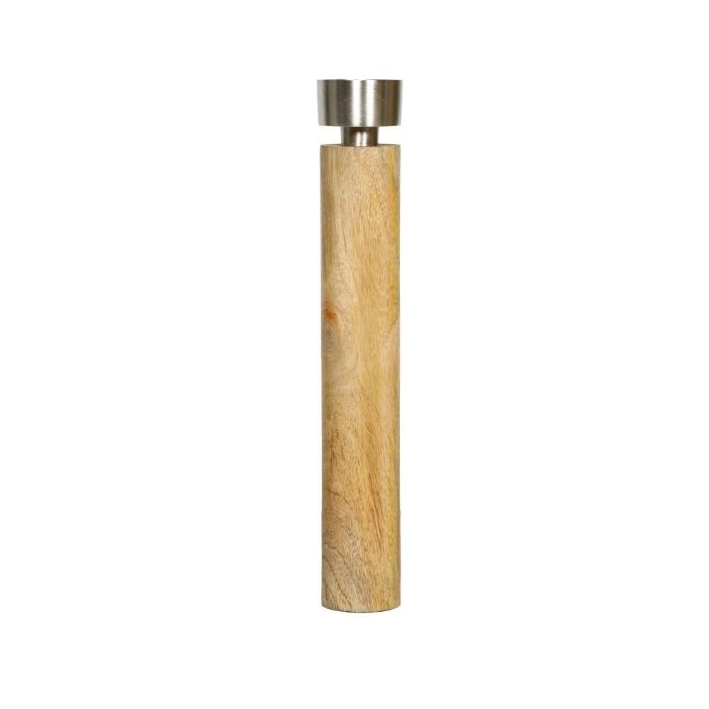 SSH Collection James 44cm Tall Single Candle Holder - Natural Timber and Brushed Silver