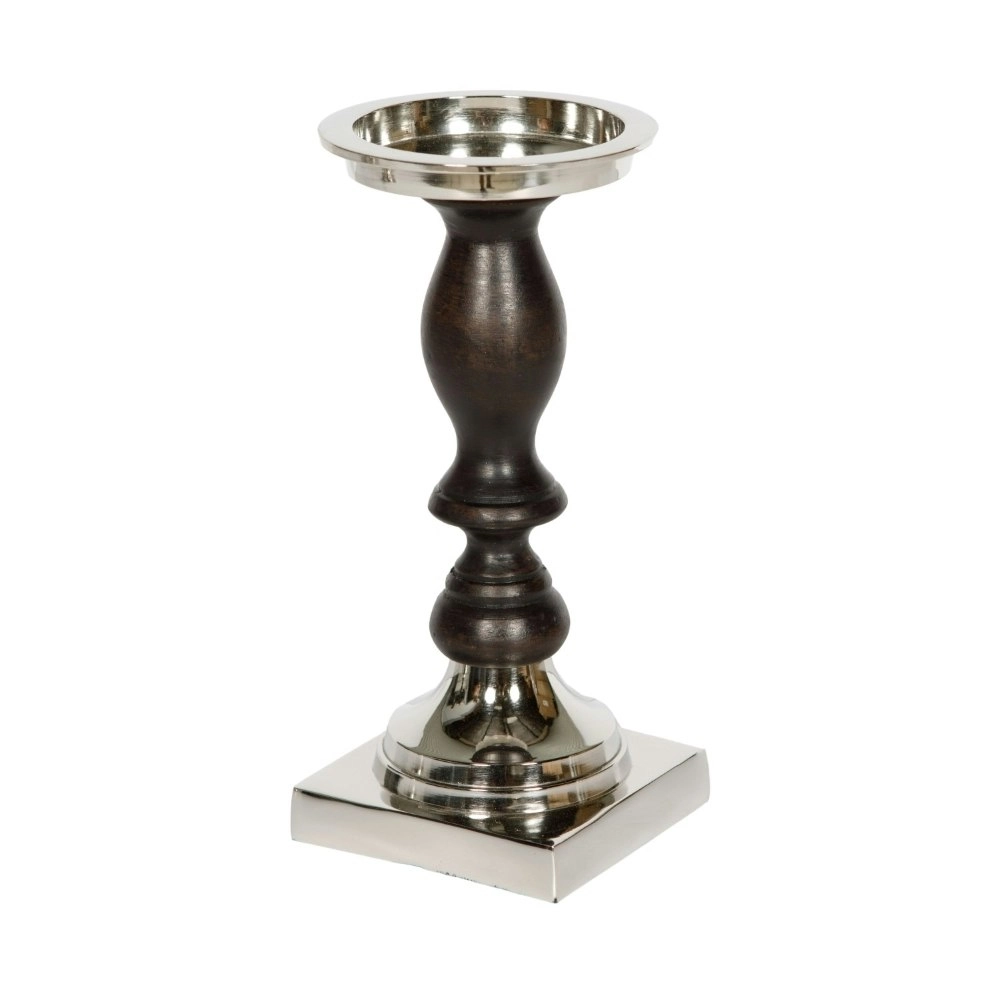 SSH Collection Lucille 23cm Tall Single Candle Holder - Black Timber and Nickel