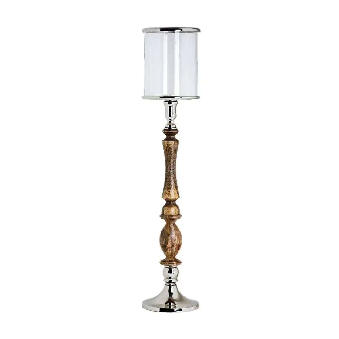 SSH Collection Donna 108cm Tall Hurricane Lamp - Natural Timber and Polished Nickel