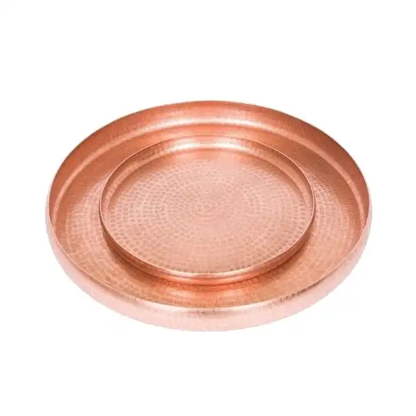 Set of 2 SSH Collection Lennox Round 40 and 60cm Serving Trays - Hammered Antique Copper