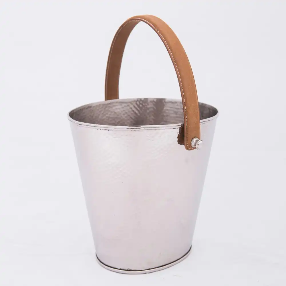 SSH Collection Polo Wine Cooler - Hammered Nickel with Brown Leather Handle