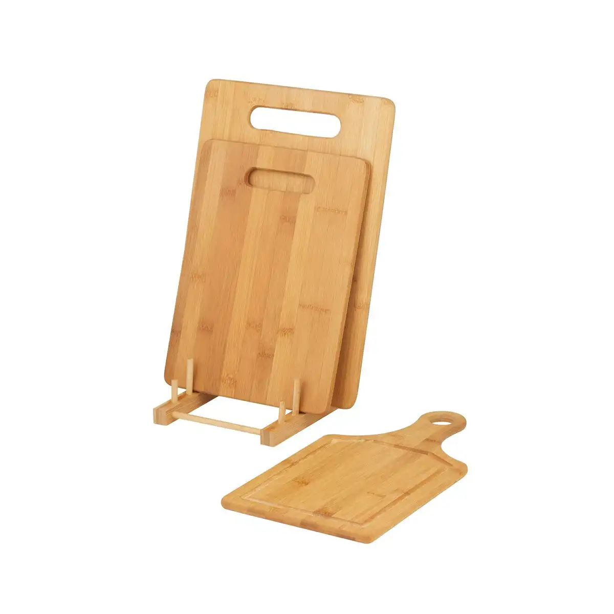 Davis & Waddell 4 Piece Bamboo Cutting Board Set with Stand - Natural