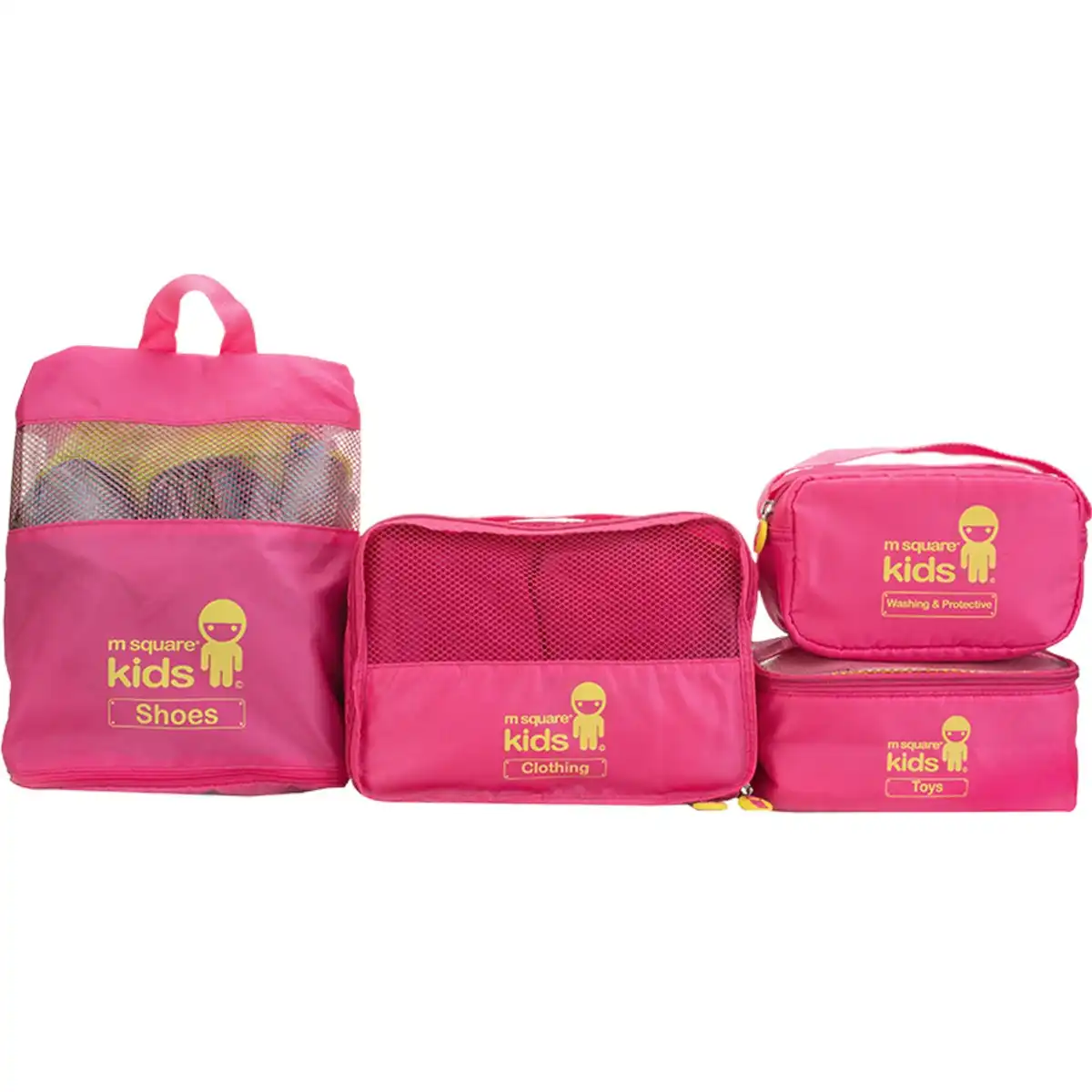 M Square 4 piece set utility Kids lightweight multifunction foldable travel bags Pink
