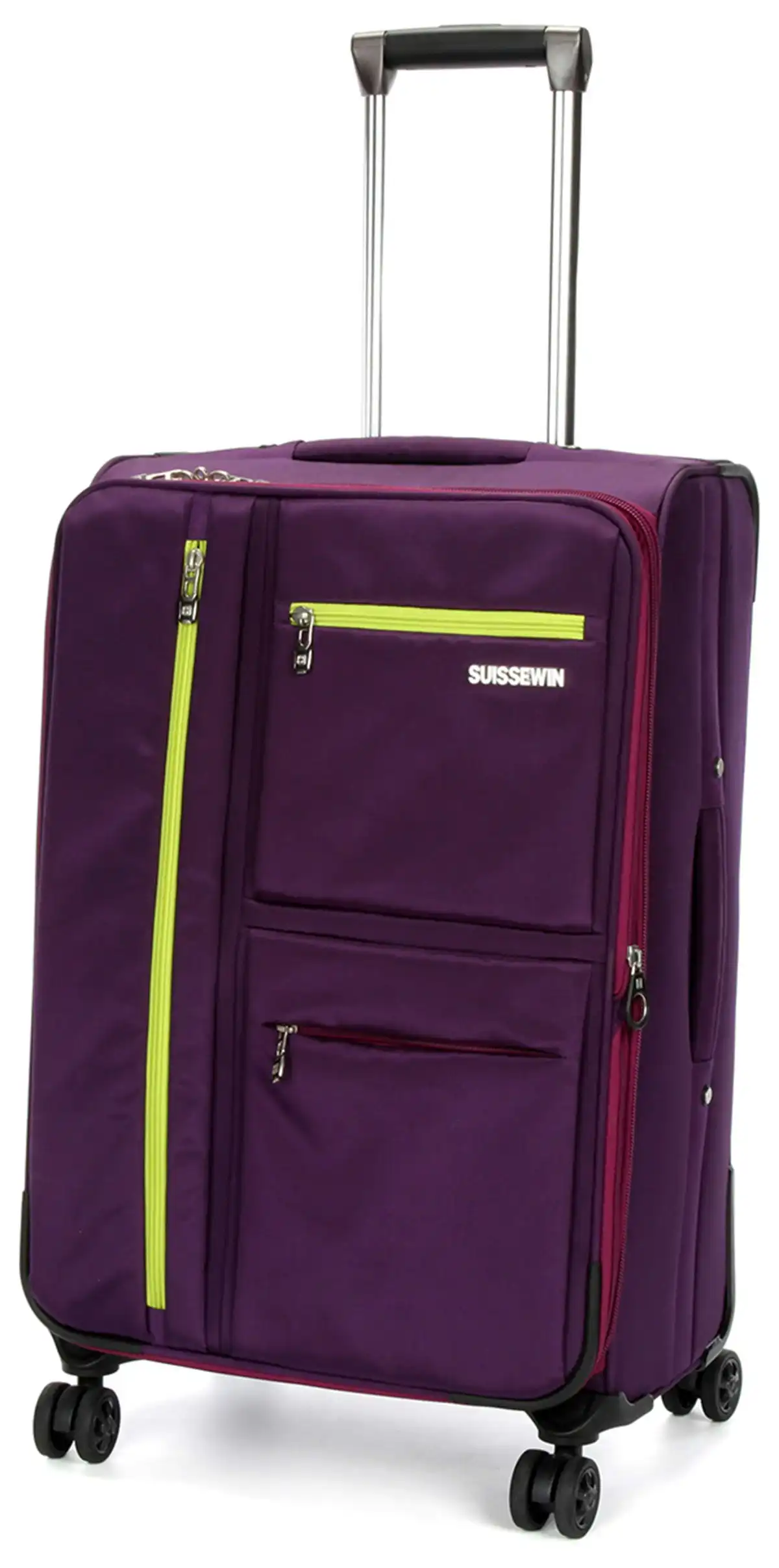 Suissewin Swiss Luggage Suitcase Lightweight 8 Wheels 360 Degree Rolling Carry on Softcase SN6007A Purple