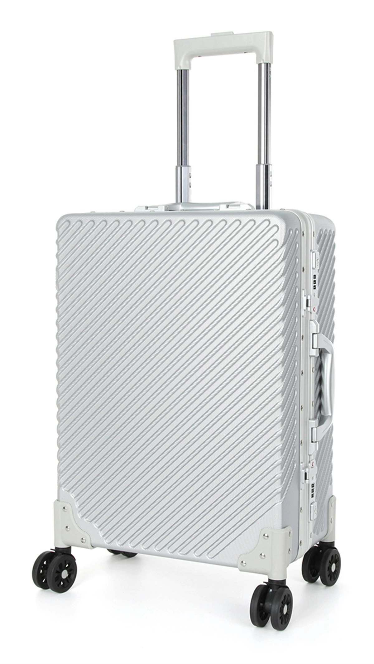 Suissewin Swiss Aluminium Luggage Suitcase Lightweight With TSA Locker 8 Wheels Carry on Hardcase SN7621A Silver