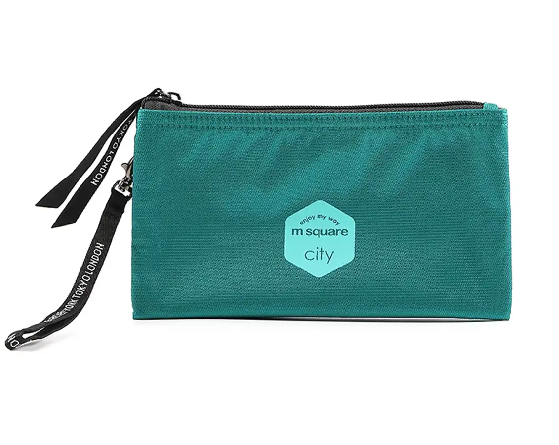 M Square Wristlet Wallet Bag Portable Handbag Lightweight Travel Bag Women Weekender Travel Storage Bag Blue