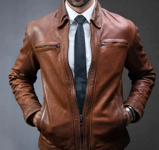 Biker Jacket Brown Sheep Leather