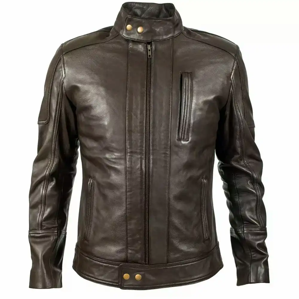 Crethius Biker Brown Leather Jacket