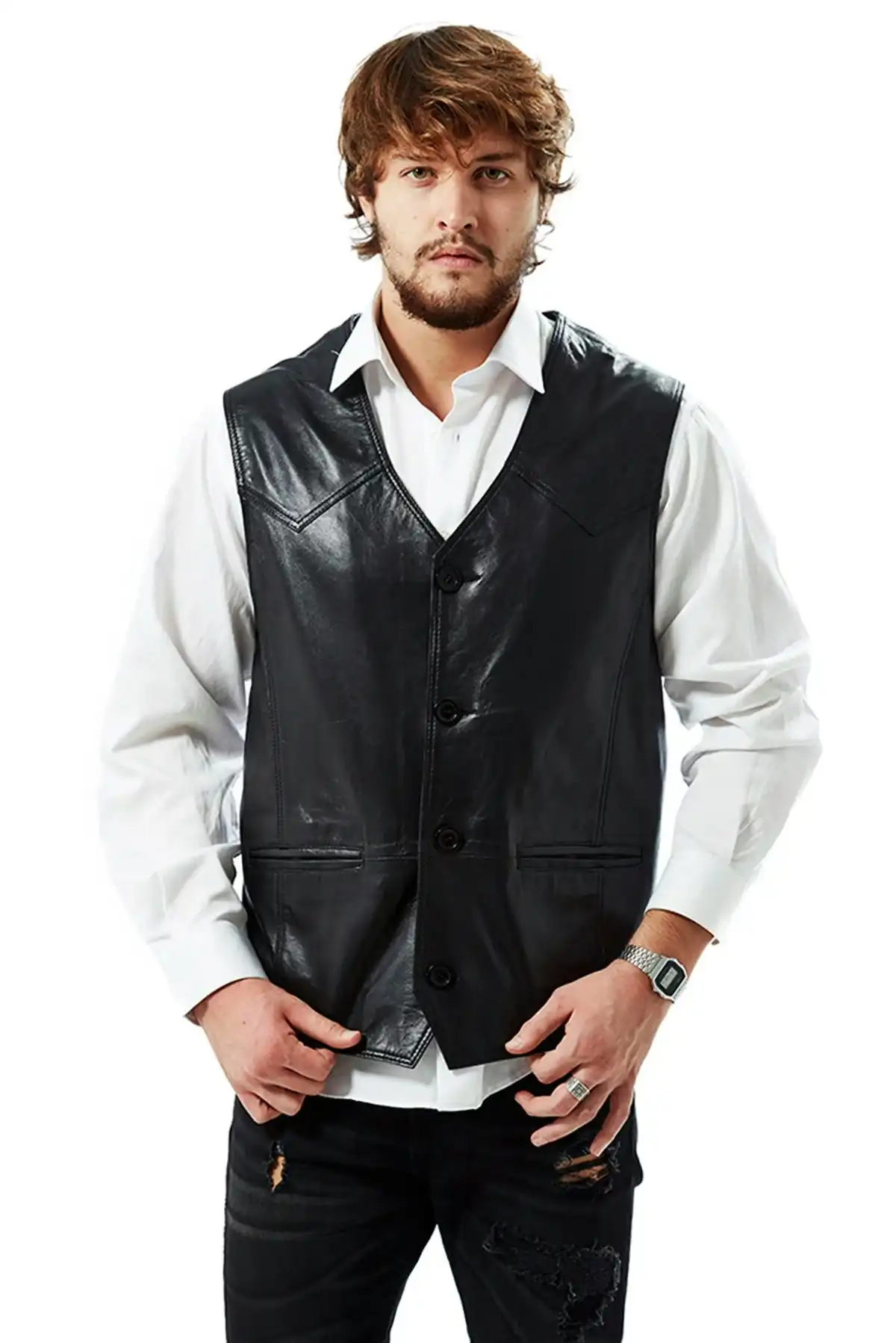Black Classic Leather Vest