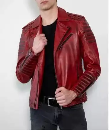 Men’s Quilted Red Leather Biker Jacket