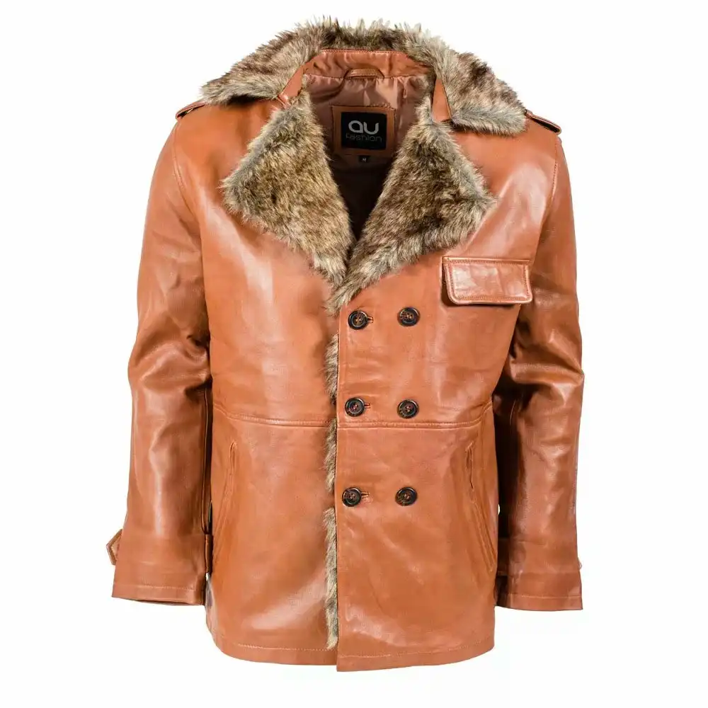 Brown Fur Leather Coat