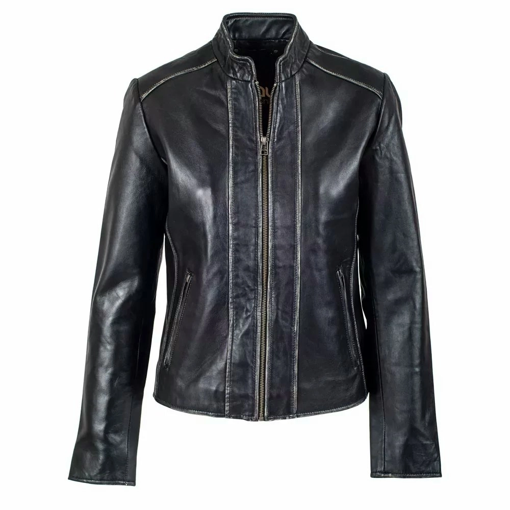 Collarless Slimfit Casual Leather Jacket