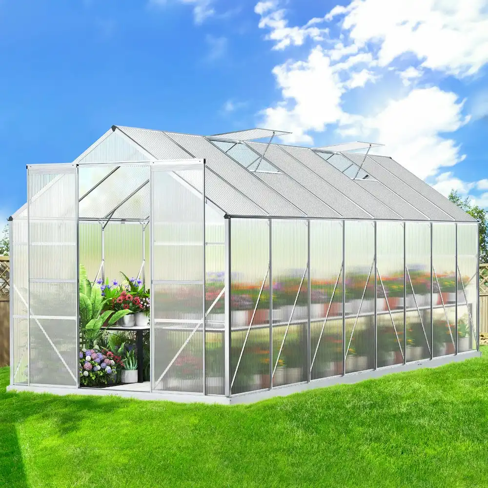 Alfordson Greenhouse Aluminium Polycarbonate Garden Storage Shed 5.1x2.4x2.1M